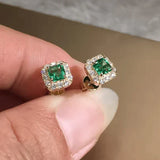 EMERALD SQUARE HALO PAVÉ STUD EARRINGS | GOLD JEWELLERY
