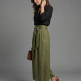 VERA | TWO-PIECE BLACK BLOUSE & OLIVE MIDI SKIRT SET
