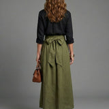 VERA | TWO-PIECE BLACK BLOUSE & OLIVE MIDI SKIRT SET