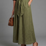 VERA | TWO-PIECE BLACK BLOUSE & OLIVE MIDI SKIRT SET