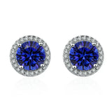 SAPPHIRE ROUND BLUE HALO PAVÉ STUD EARRINGS | SILVER JEWELLERY