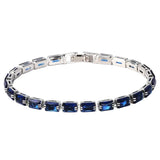 TENNIS LINK RECTANGULAR ZIRCONIA SAPPHIRE BLUE BRACELET | SILVER JEWELLERY