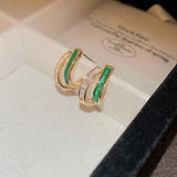 DOUBLE ENAMEL GREEN AND ROW PAVÉ ZIRCONIA HOOP EARRINGS | GOLD JEWELLERY