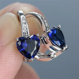 HEART SAPPHIRE BLUE HOOP EARRING PAVÉ DANGLE EARRINGS | SILVER JEWELLERY