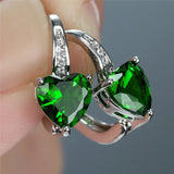 HEART EMERALD HOOP EARRING PAVÉ DANGLE EARRINGS | SILVER JEWELLERY