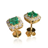 EMERALD SQUARE HALO PAVÉ STUD EARRINGS | GOLD JEWELLERY