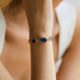CHAIN STONES SAPPHIRE BLUE OVAL BRACELET | GOLD JEWELLERY