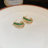 DOUBLE ENAMEL GREEN AND ROW PAVÉ ZIRCONIA HOOP EARRINGS | GOLD JEWELLERY