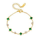 CHAIN CHARM EMERALD SQUARE AND ZIRCONIA ALTERNATING BRACELET | GOLD JEWELLERY