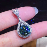 NECKLACE TEARDROP STONE GREEN IRIDESCENT HALO PAVÉ PENDANT | SILVER JEWELLERY