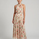 AURELLE | HALTER NECK FLORAL MIDI DRESS