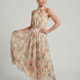 AURELLE | HALTER NECK FLORAL MIDI DRESS