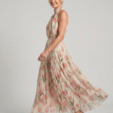 AURELLE | HALTER NECK FLORAL MIDI DRESS