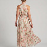 AURELLE | HALTER NECK FLORAL MIDI DRESS