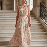 AURELLE | HALTER NECK FLORAL MIDI DRESS