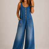 LEAH - VINTAGE WASHED COTTON DENIM OVERALLS