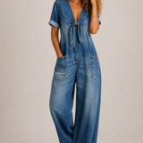 OPHÉLIE - SHORT SLEEVE JUMPSUIT WITH V-NECK