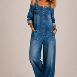 GABRIELLE - OFF SHOULDER DENIM JUMPSUIT