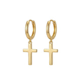 HOOP EARRING CHARM CROSS SMOOTH DANGLE EARRINGS | GOLD JEWELLERY