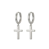 HOOP EARRING CHARM CROSS SMOOTH DANGLE EARRINGS | GOLD JEWELLERY