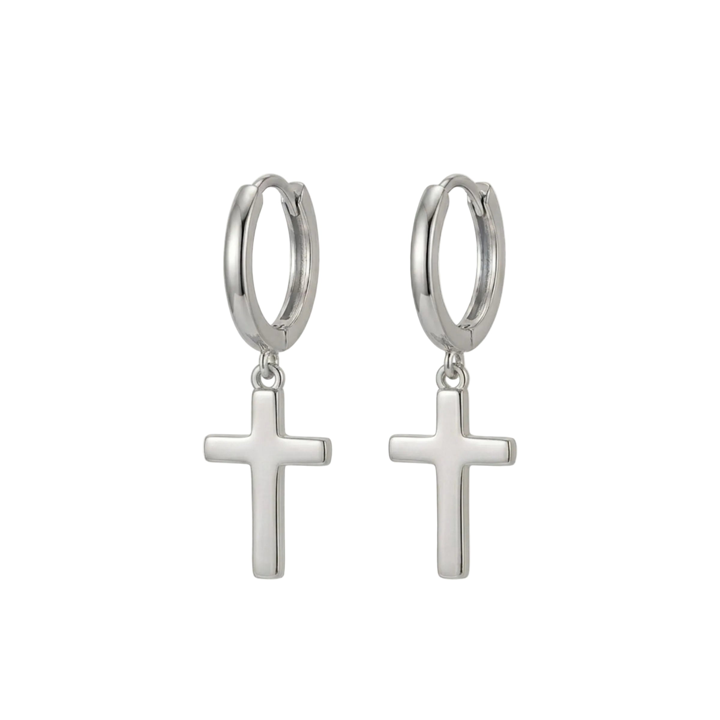 HOOP EARRING CHARM CROSS SMOOTH DANGLE EARRINGS | GOLD JEWELLERY