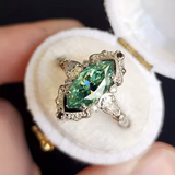 COCKTAIL VINTAGE STONE MARQUISE GREEN HALO FILIGREE RING | SILVER JEWELLERY
