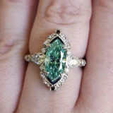 COCKTAIL VINTAGE STONE MARQUISE GREEN HALO FILIGREE RING | SILVER JEWELLERY