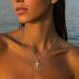 NECKLACE SMALL CROSS LARGE ZIRCONIA PENDANT | SILVER JEWELLERY