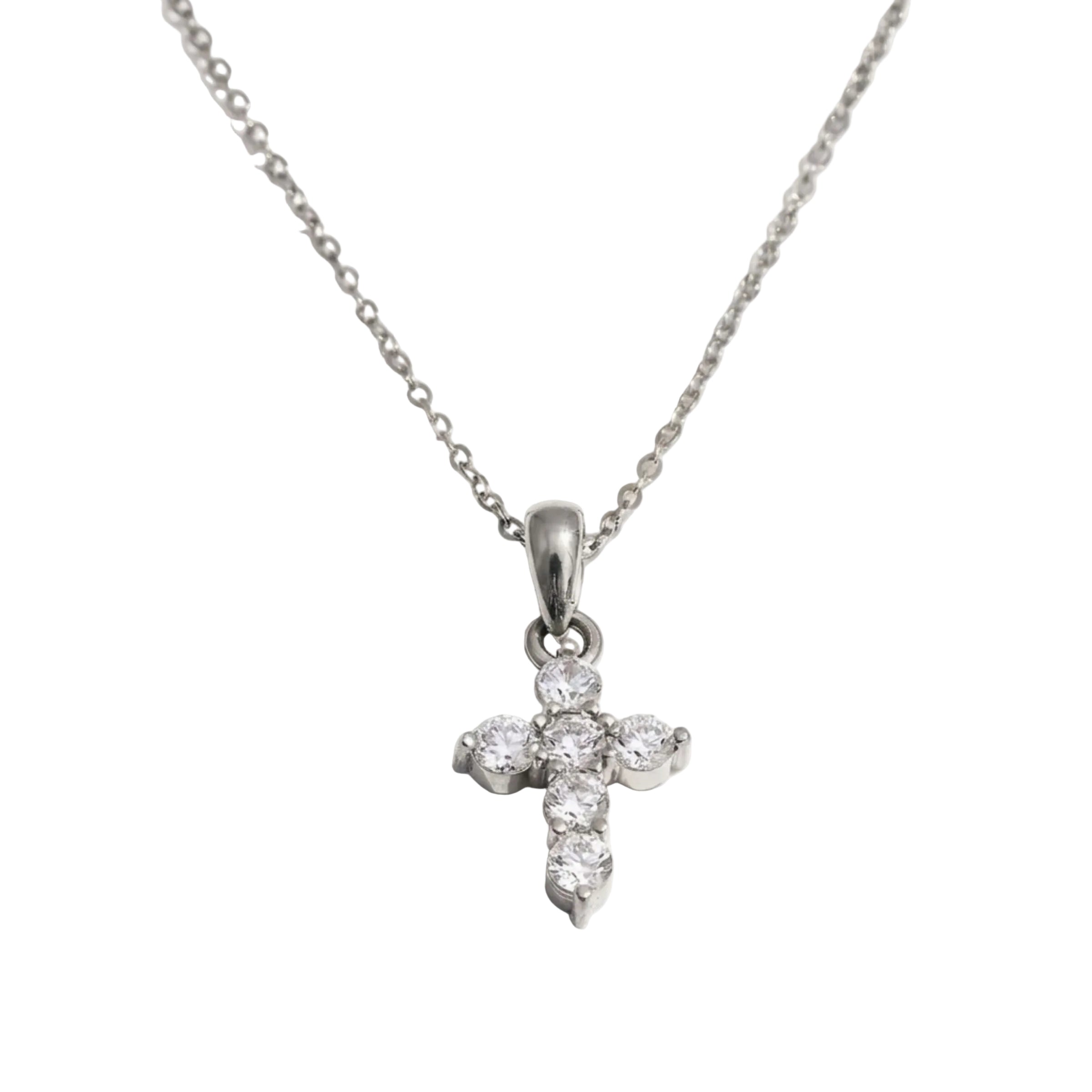 NECKLACE SMALL CROSS LARGE ZIRCONIA PENDANT | SILVER JEWELLERY