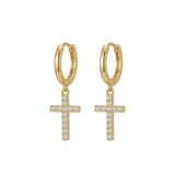 HOOP EARRING CHARM CROSS PAVÉ ZIRCONIA DANGLE EARRINGS | GOLD JEWELLERY