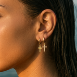 HOOP EARRING CHARM CROSS PAVÉ ZIRCONIA DANGLE EARRINGS | GOLD JEWELLERY