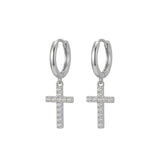 HOOP EARRING CHARM CROSS PAVÉ ZIRCONIA DANGLE EARRINGS | GOLD JEWELLERY