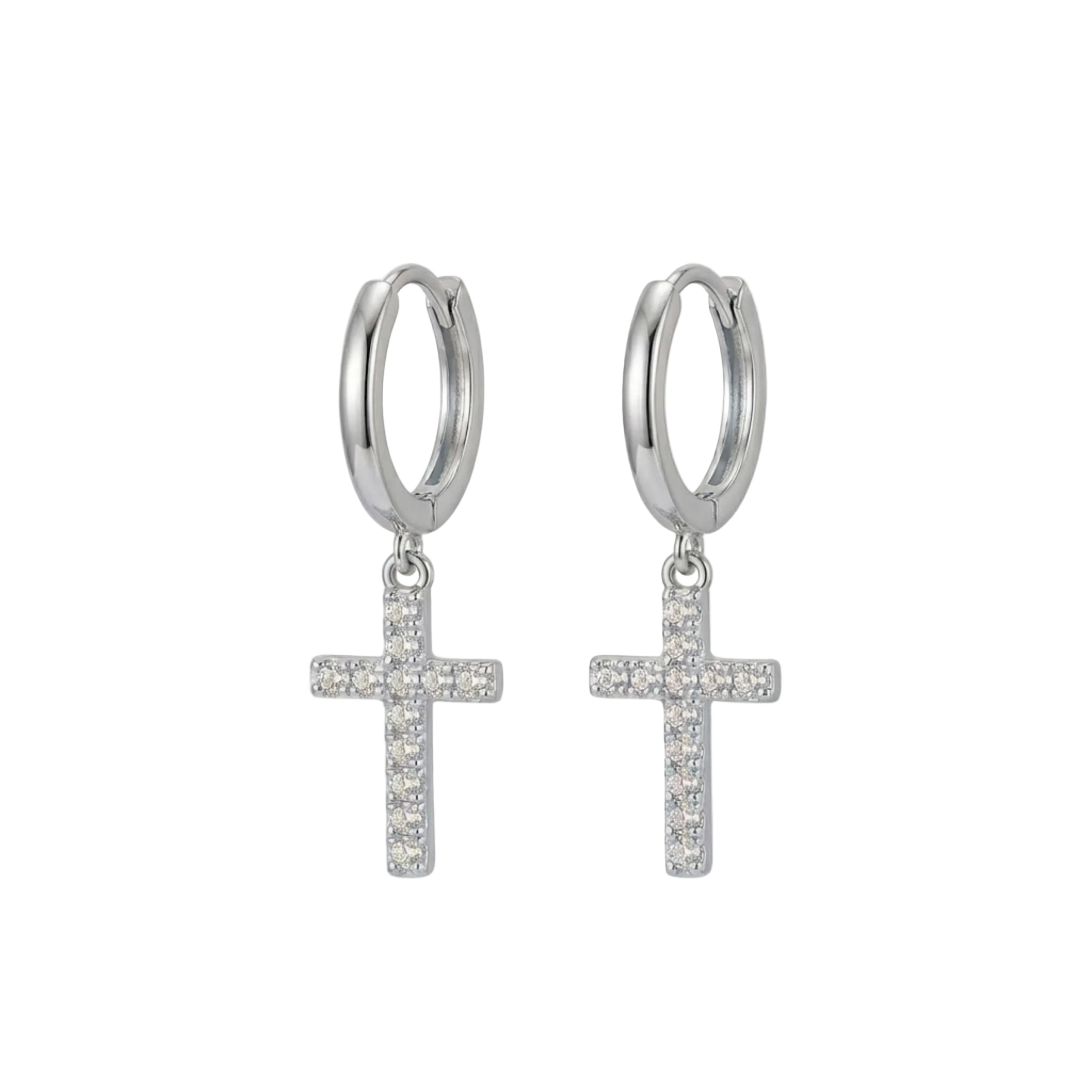 HOOP EARRING CHARM CROSS PAVÉ ZIRCONIA DANGLE EARRINGS | GOLD JEWELLERY