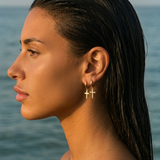 HOOP EARRING CHARM CROSS SMOOTH DANGLE EARRINGS | GOLD JEWELLERY