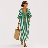 ZOÉ GREEN STRIPES CAFTAN