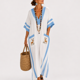 ALBA WHITE STRIPES BLUE CAFTAN