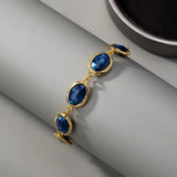 CHAIN STONES SAPPHIRE BLUE OVAL BRACELET | GOLD JEWELLERY