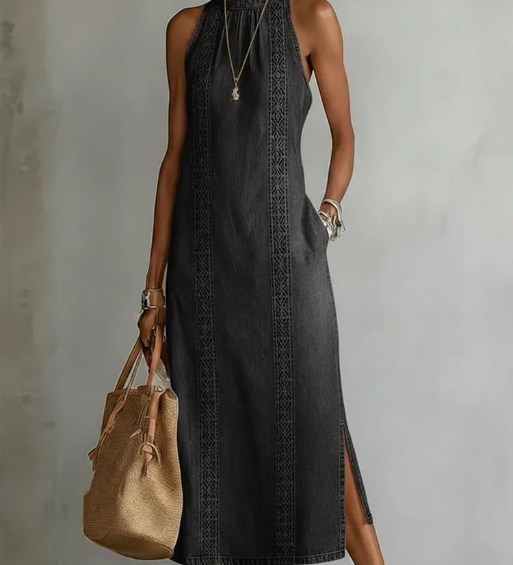NICOLE - RETRO LACE DENIM DRESS