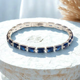 TENNIS LINK RECTANGULAR ZIRCONIA SAPPHIRE BLUE BRACELET | SILVER JEWELLERY