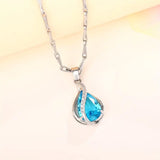 NECKLACE TEARDROP TOPAZ BLUE WRAP PAVÉ PENDANT | SILVER JEWELLERY