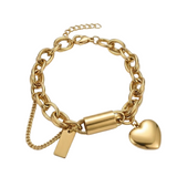 CHAIN CHUNKY CHARM HEART AND PLATED BRACELET | GOLD JEWELLERY