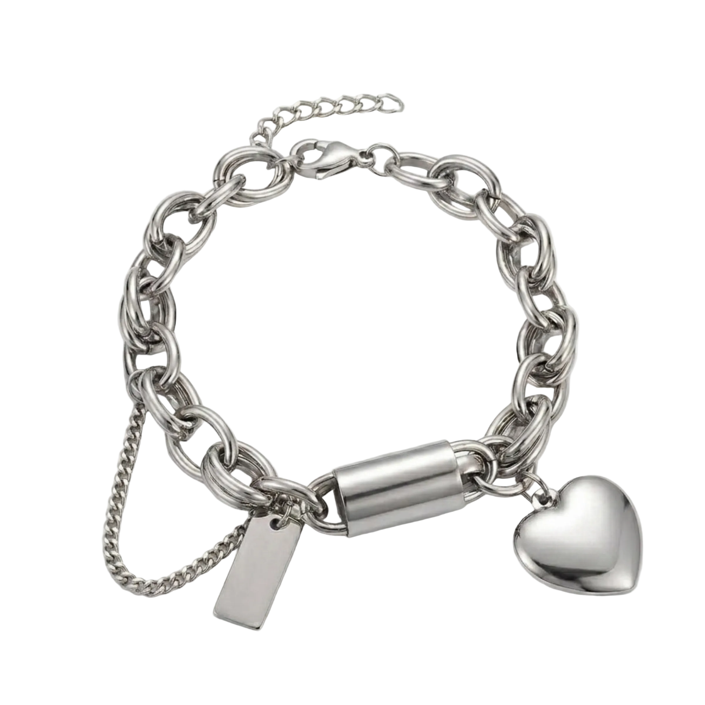 CHAIN CHUNKY CHARM HEART AND PLATED BRACELET | GOLD JEWELLERY