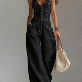 MARIANNE - CASUAL DENIM WIDE JUMPSUIT