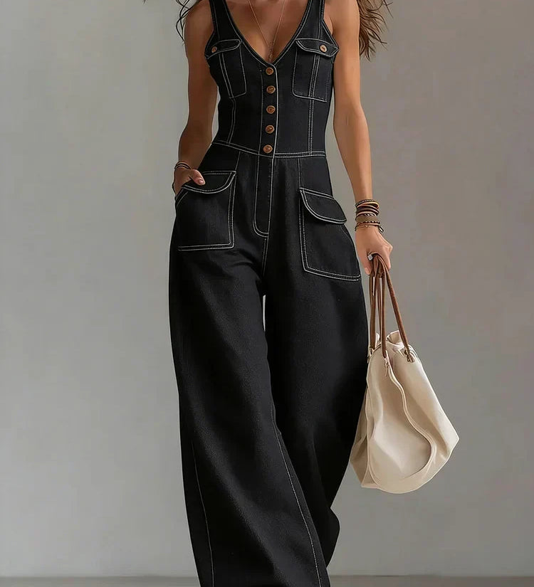 MARIANNE - CASUAL DENIM WIDE JUMPSUIT