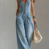 MARIANNE - CASUAL DENIM WIDE JUMPSUIT