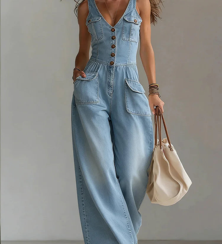 MARIANNE - CASUAL DENIM WIDE JUMPSUIT