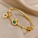 CABLE TWISTED CHARM MALACHITE AND NUMERAL ROMAN BRACELET | GOLD JEWELLERY