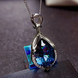 NECKLACE TEARDROP STONE BLUE IRIDESCENT PAVÉ PENDANT | SILVER JEWELLERY