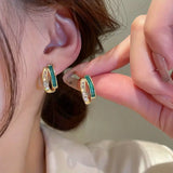DOUBLE ENAMEL GREEN AND ROW PAVÉ ZIRCONIA HOOP EARRINGS | GOLD JEWELLERY
