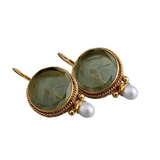 RETRO GREEN STONE PEARL EARRINGS